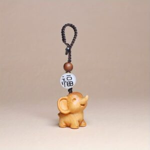 Unique Handcrafted Wooden Elephant Charm Pendant, Adorable Collectible Figurine for Car, Office Desk, and Home Decor, Indoor & Outdoor Use, Perfect Gift for Family and Friends - Power-Free Accessory