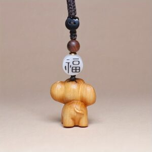 Unique Handcrafted Wooden Elephant Charm Pendant, Adorable Collectible Figurine for Car, Office Desk, and Home Decor, Indoor & Outdoor Use, Perfect Gift for Family and Friends - Power-Free Accessory