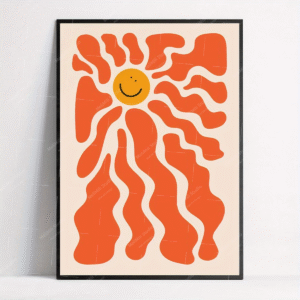 Retro Sun Canvas Art Print - Dopamine-Inspired Wall Decor for Living Room, Bedroom & Home Office