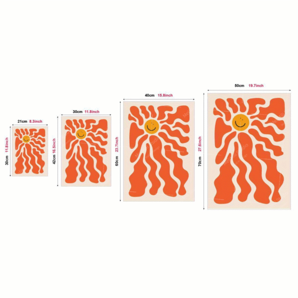 Retro Sun Canvas Art Print - Dopamine-Inspired Wall Decor for Living Room, Bedroom & Home Office