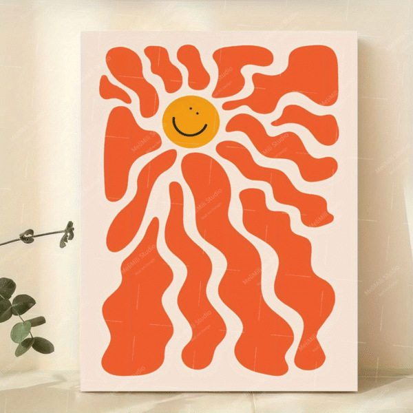 Retro Sun Canvas Art Print - Dopamine-Inspired Wall Decor for Living Room, Bedroom & Home Office