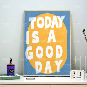  Today Is A Good Day Canvas Wall Art, Inspirational Quote, Yellow & Blue, Classic Style, Perfect for Living Room, Bedroom, Home Office, Classroom, Indoor & Outdoor Use, Art Print, Vertical Lettering, Painted Canvas, Contemporary Decor