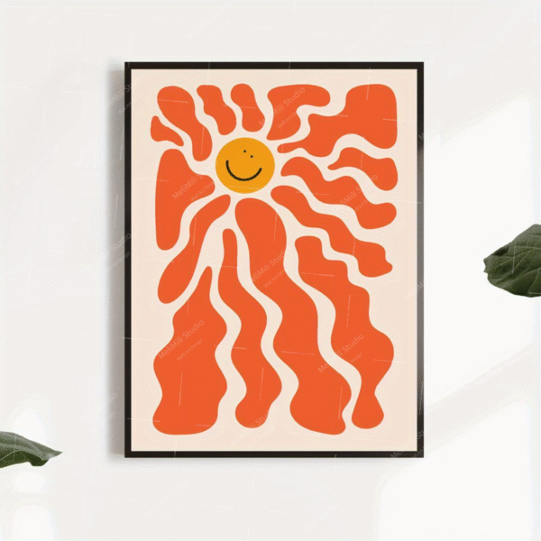 Retro Sun Canvas Art Print - Dopamine-Inspired Wall Decor for Living Room, Bedroom & Home Office