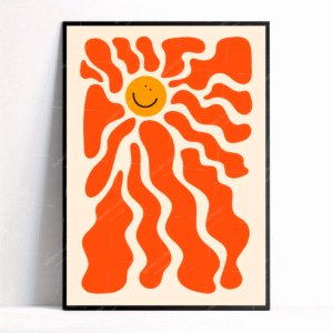 Retro Sun Canvas Art Print - Dopamine-Inspired Wall Decor for Living Room, Bedroom & Home Office