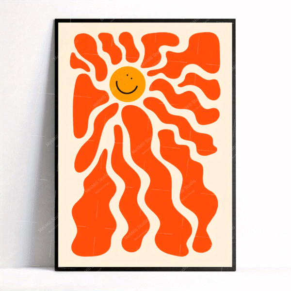 Retro Sun Canvas Art Print - Dopamine-Inspired Wall Decor for Living Room, Bedroom & Home Office