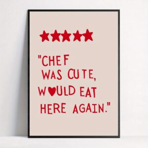 Canvas Wall Art Set - Frameless Chic Heart Themed Minimalist Kitchen & Living Room Decor, Cute Cooking Illustrations for Home Office
