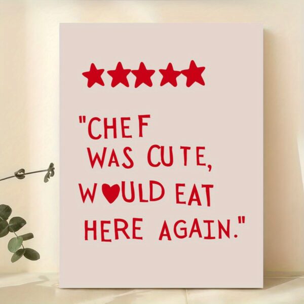 Canvas Wall Art Set - Frameless Chic Heart Themed Minimalist Kitchen & Living Room Decor, Cute Cooking Illustrations for Home Office
