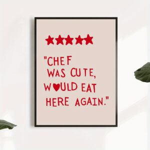 Canvas Wall Art Set - Frameless Chic Heart Themed Minimalist Kitchen & Living Room Decor, Cute Cooking Illustrations for Home Office