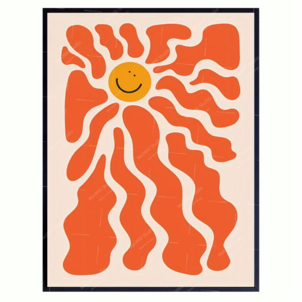 Retro Sun Canvas Art Print - Dopamine-Inspired Wall Decor for Living Room, Bedroom & Home Office